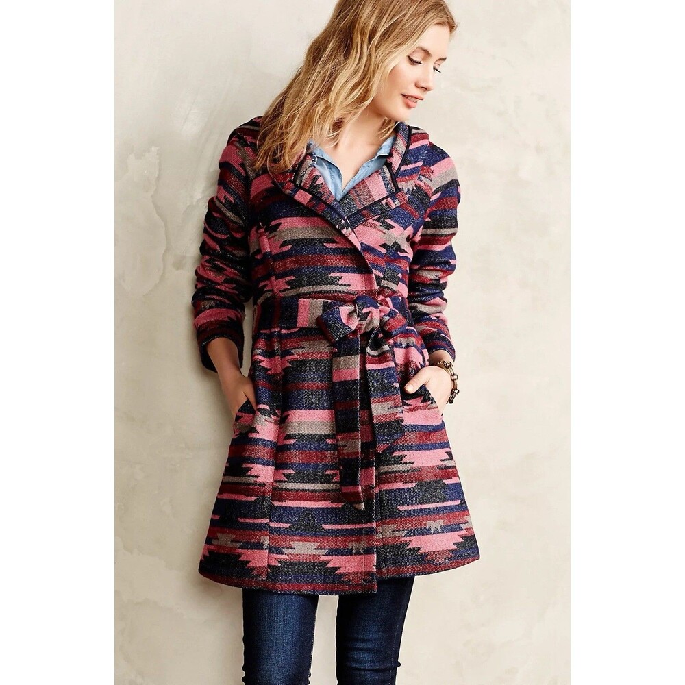Anthropologie Tabitha Leona Wrap Aztec Southwestern Belted Hooded Coat Small